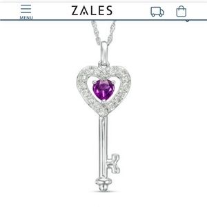 Zales purple heart shape key necklace